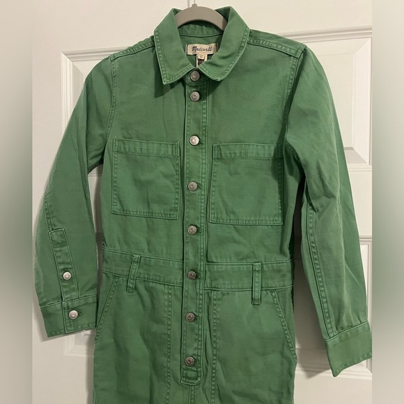 MADEWELL Garment-Dyed Relaxed Coverall Jumpsuit in Pale Evergreen Size XXS NWT - Picture 3 of 8